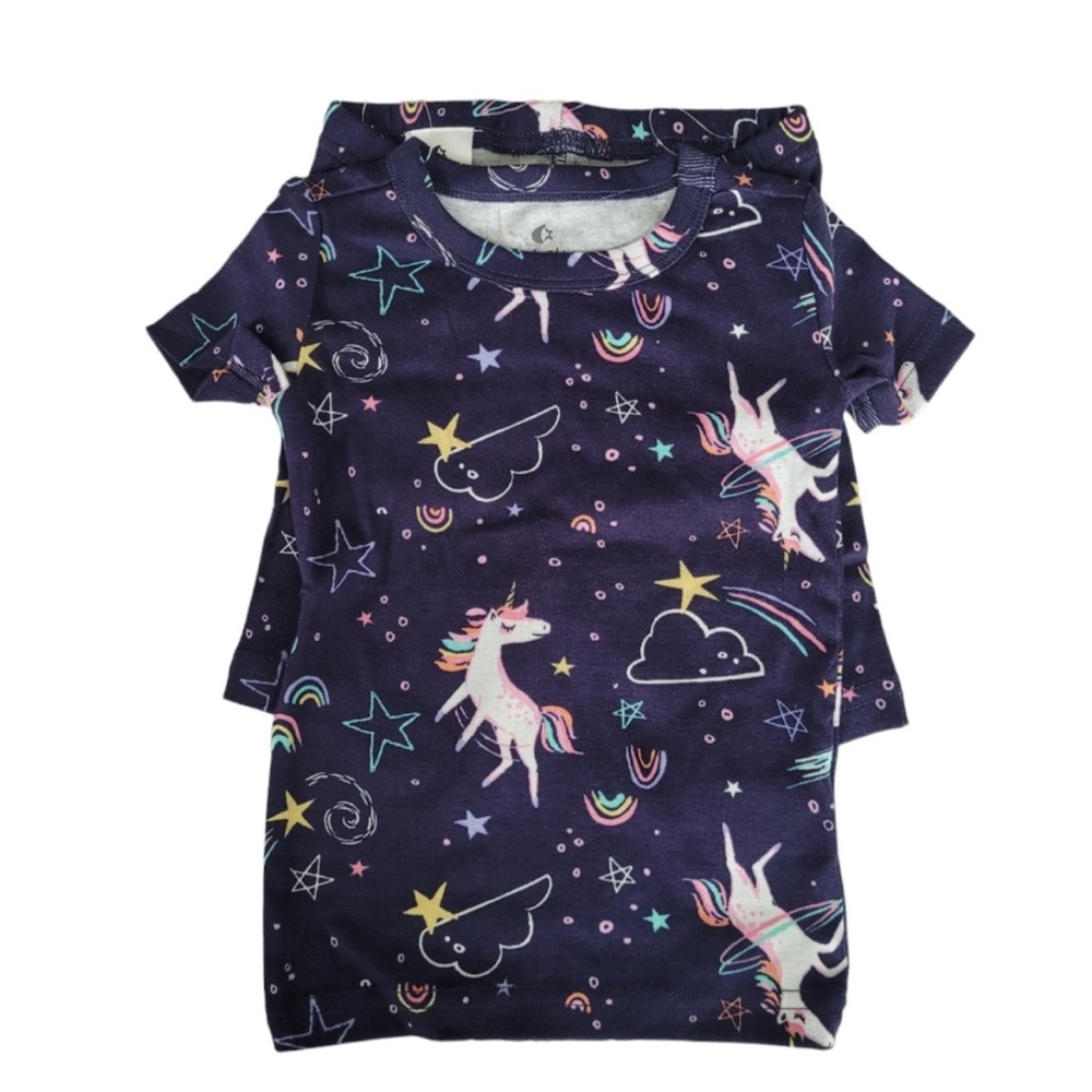 NWT, fish stix, girl 2 piece cotton pj set, ss top, shorts bottom, unicorn